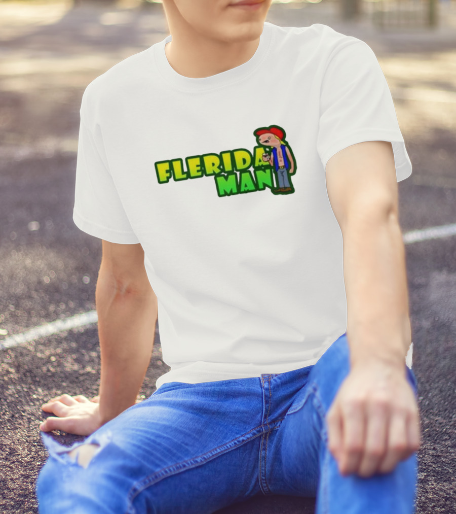Flerida Man Beer Drinking Cartoon Character With Red Cap And Green Letters T-Shirt