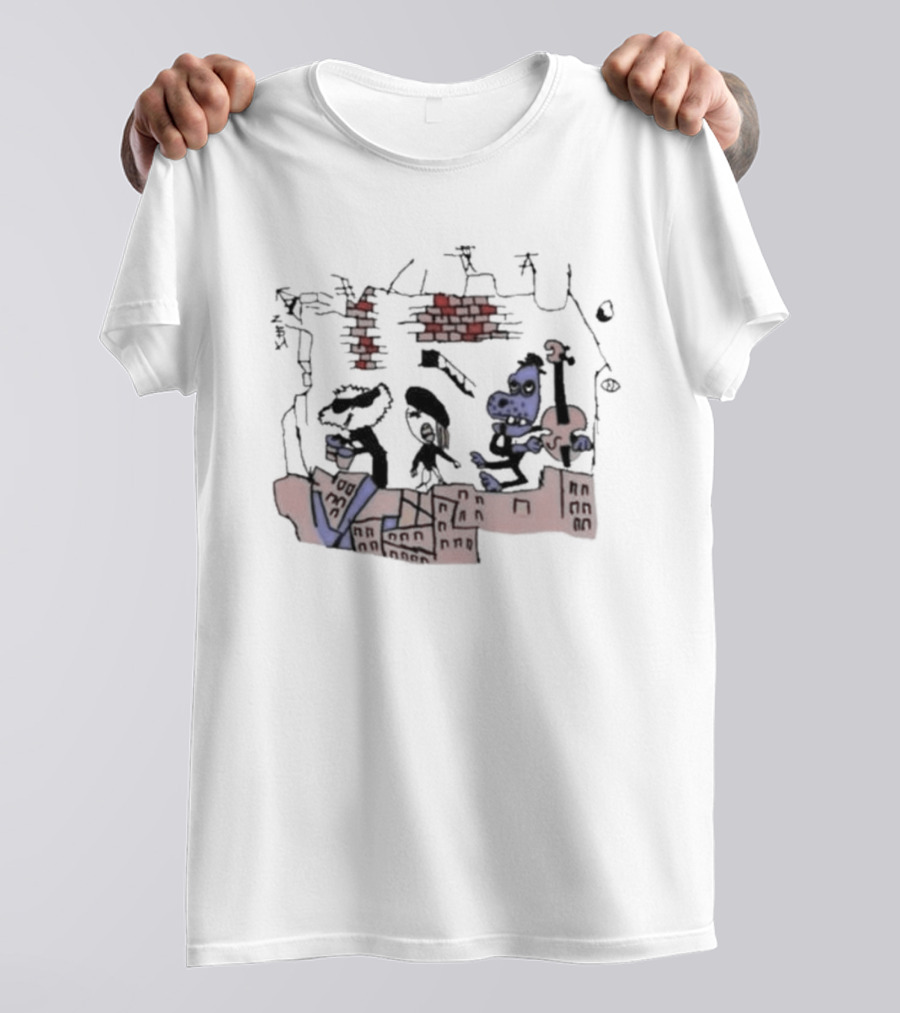 Retro Rad Puppet Band Brick Wall Jam Session T-Shirt