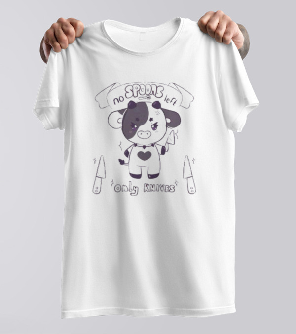 No Spoons Left Only Knives Sugary Carousel Cow With Heart And Knives T-Shirt