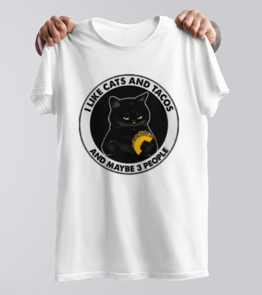 Black Cat I Like Cats And Tacos And Maybe 3 People T-Shirt