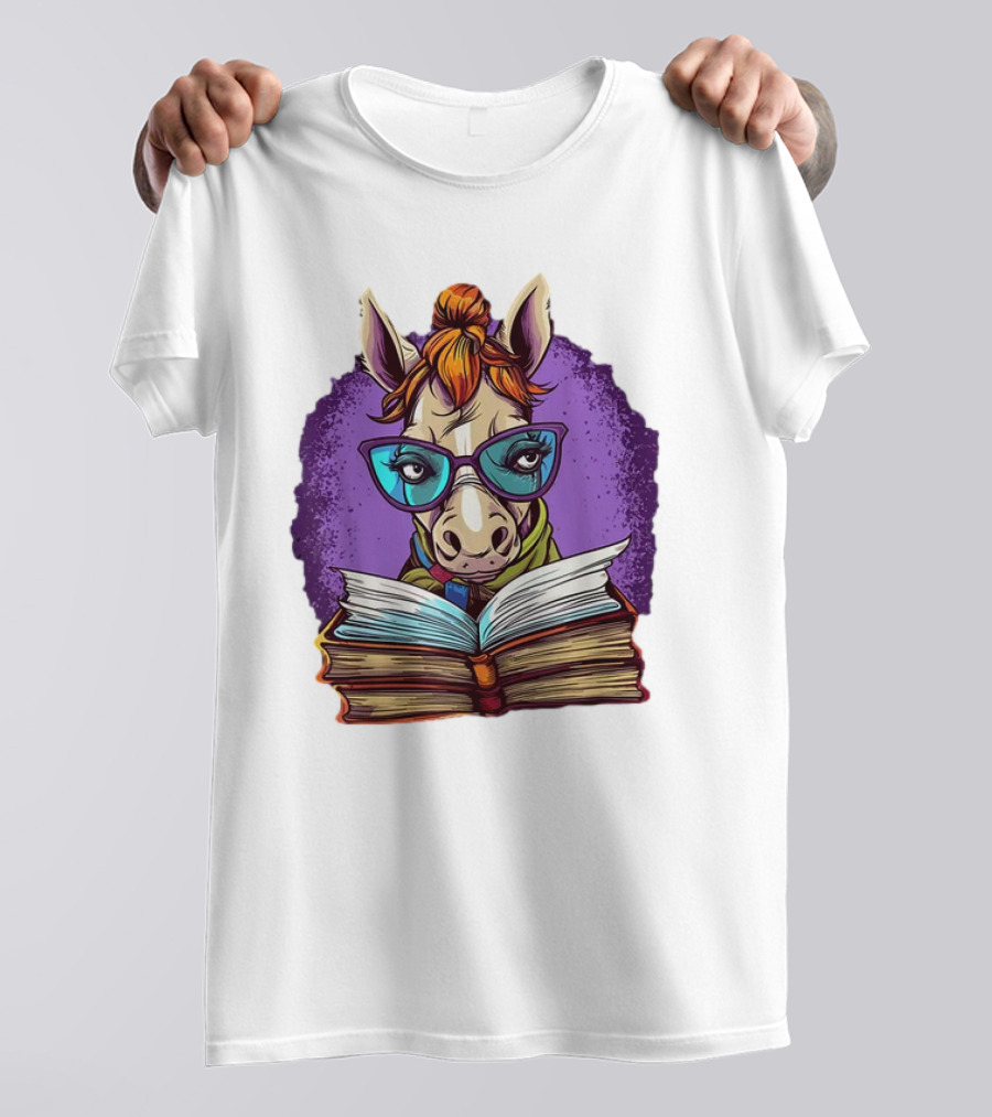 Book Lover Cute Horse Reading Glasses Teacher Librarian T-Shirt