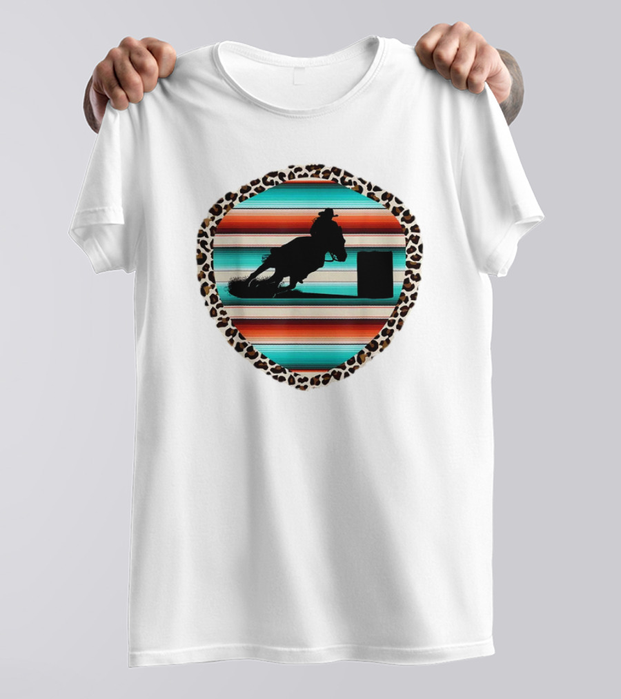 Horse Barrel Racing Rodeo Cowgirl Serape Leopard T-Shirt