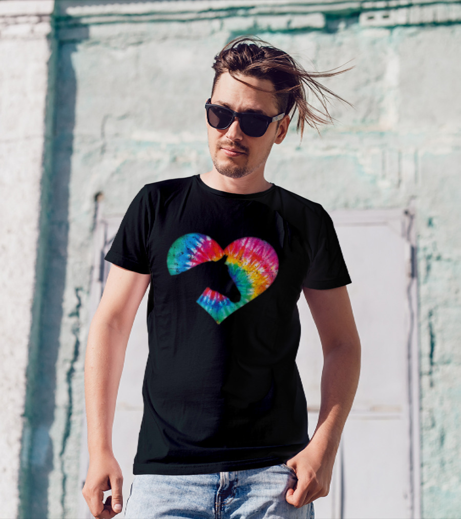 Horse Lover Tie-Dye Rainbow Heart T-Shirt