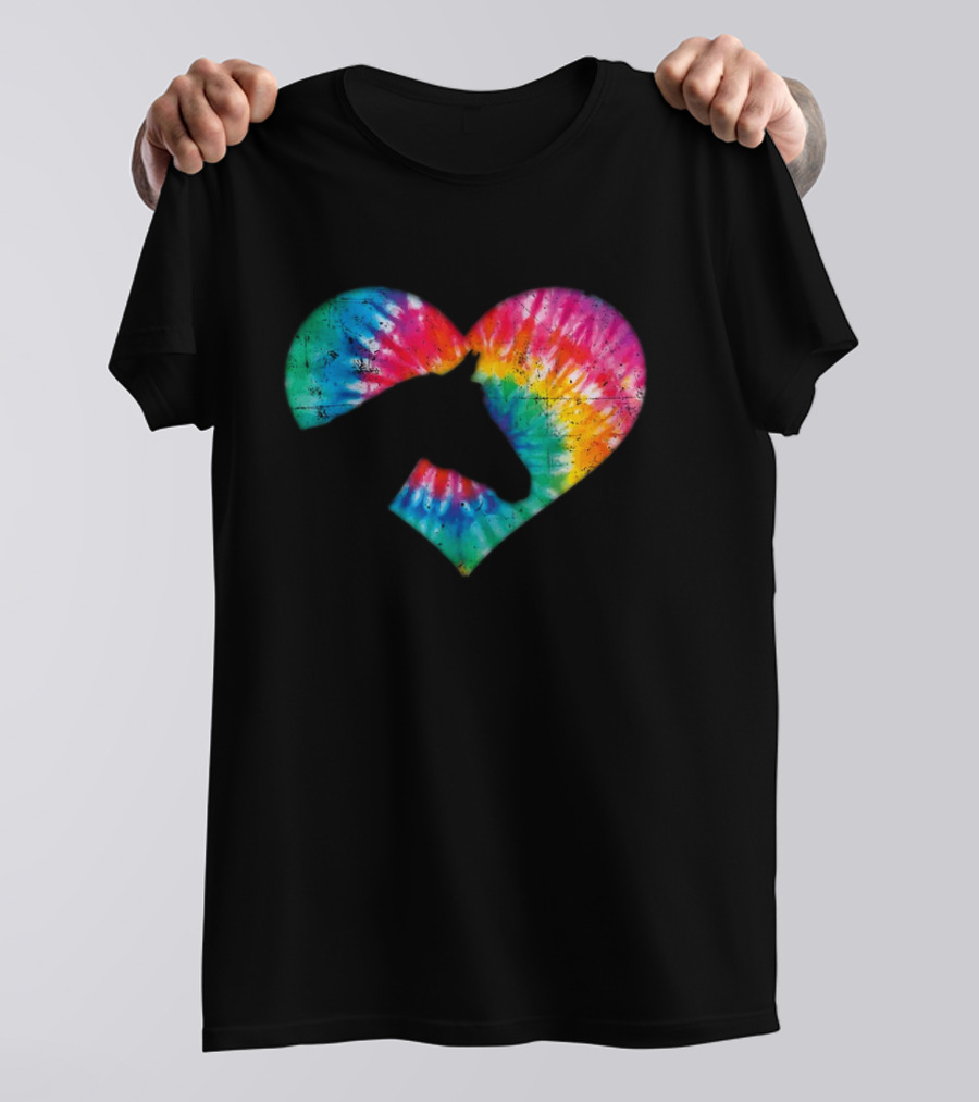 Horse Lover Tie-Dye Rainbow Heart T-Shirt