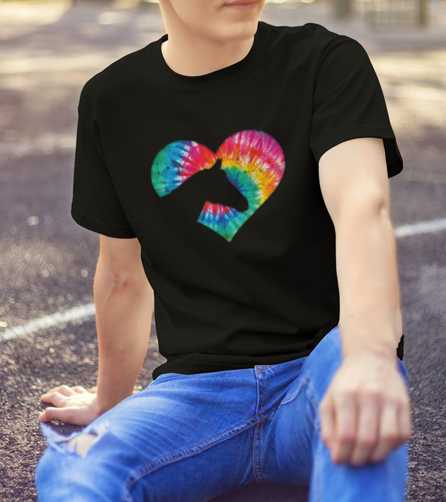 Horse Lover Tie-Dye Rainbow Heart T-Shirt
