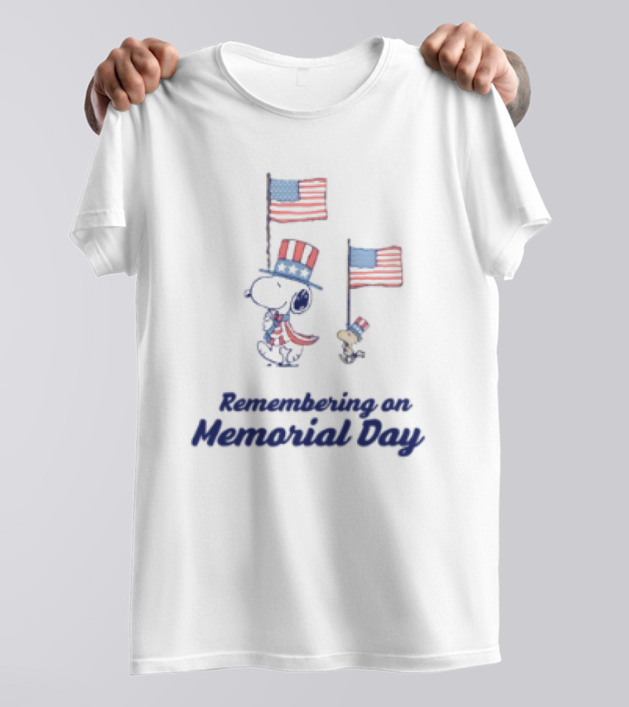 Snoopy Remembering On Memorial Day With American Flags T-Shirt