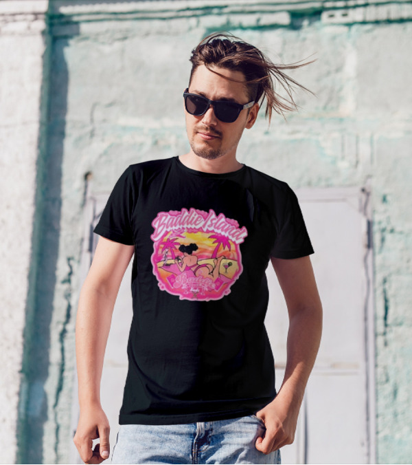 Baddie Island Summer Scene With Palm Trees And Cocktail Imagery - Baddie Budz Vibe T-Shirt
