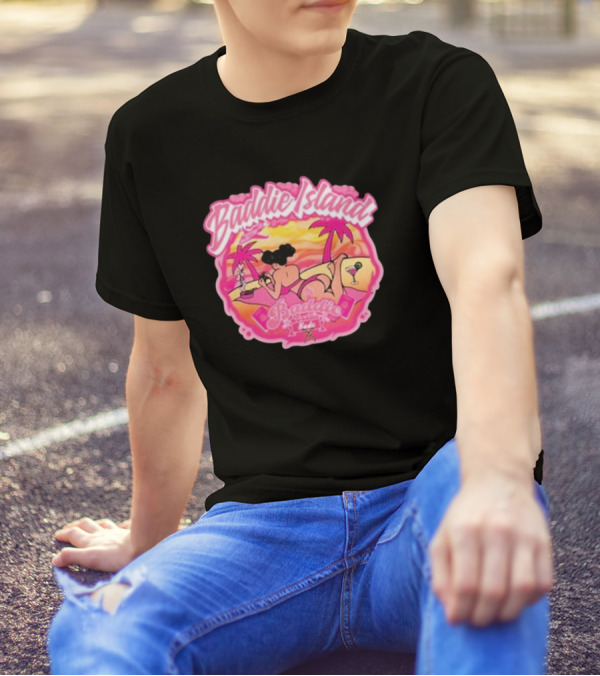 Baddie Island Summer Scene With Palm Trees And Cocktail Imagery - Baddie Budz Vibe T-Shirt