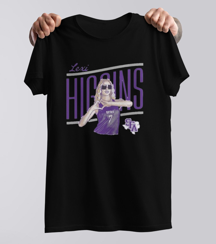 Lexi Higgins SFASU Volleyball Player Number 7 With Sunglasses And Heart Gesture T-Shirt