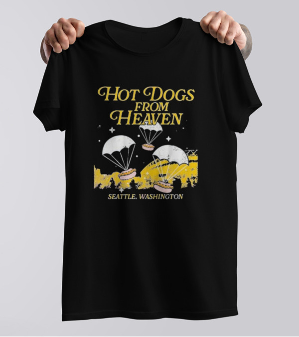 Hot Dogs From Heaven Parachuting Over Seattle Washington T-Shirt