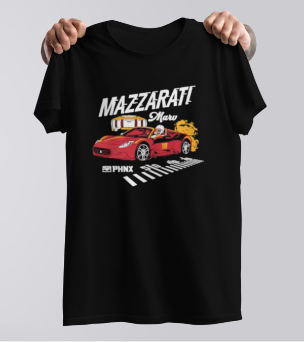 PHNX Mazzarati Marv Racing Car With Flames And Helmet T-Shirt