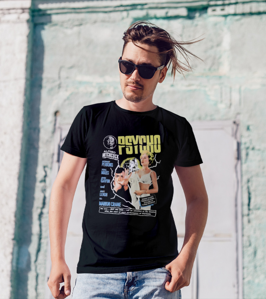 Alfred Hitchcock's Psycho Anthony Perkins Vera Miles John Gavin Janet Leigh As Marion Crane Theatre Admission Warning T-Shirt