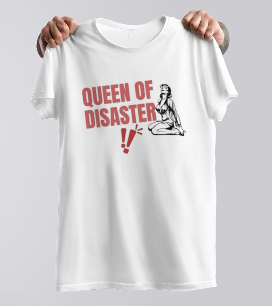 Queen Of Disaster Retro Comic Style Pin-Up Bold Red Typography T-Shirt