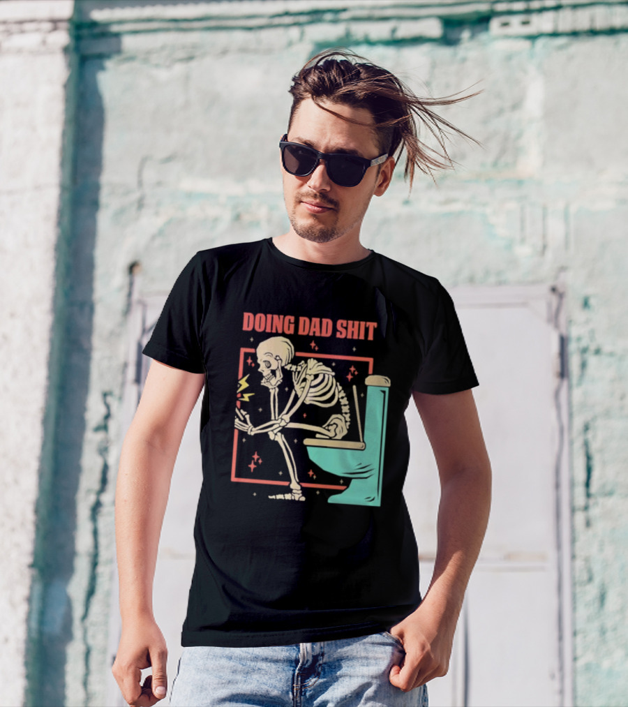 Skeleton Doing Dad Shit With Toilet And Comic Vibes T-Shirt