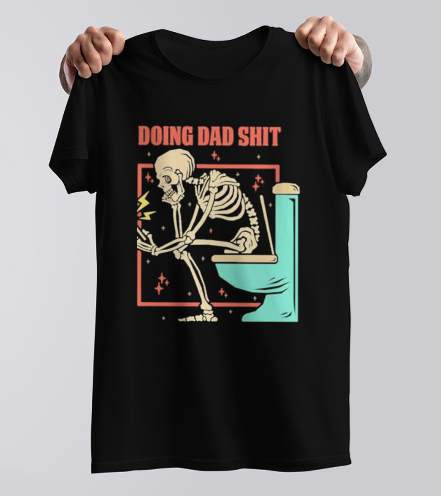 Skeleton Doing Dad Shit With Toilet And Comic Vibes T-Shirt