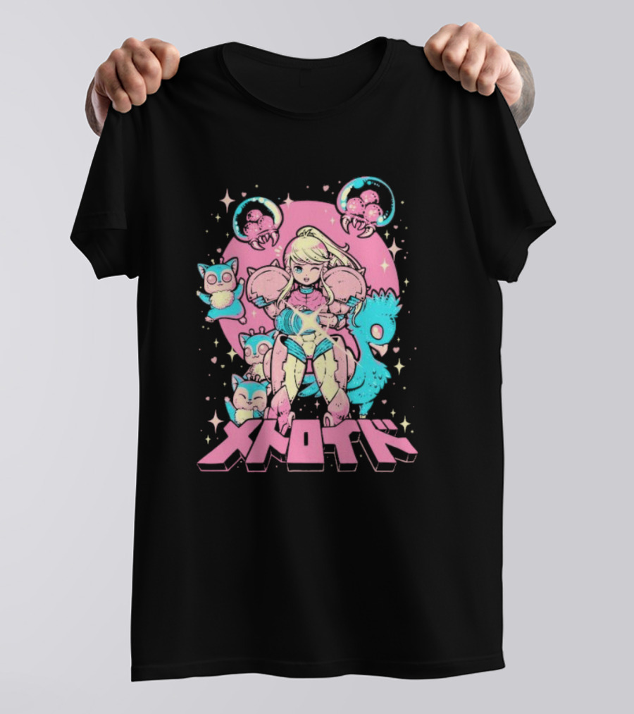 Metroid Pop Art Space Hero Anime Style Pink And Blue Retro T-Shirt