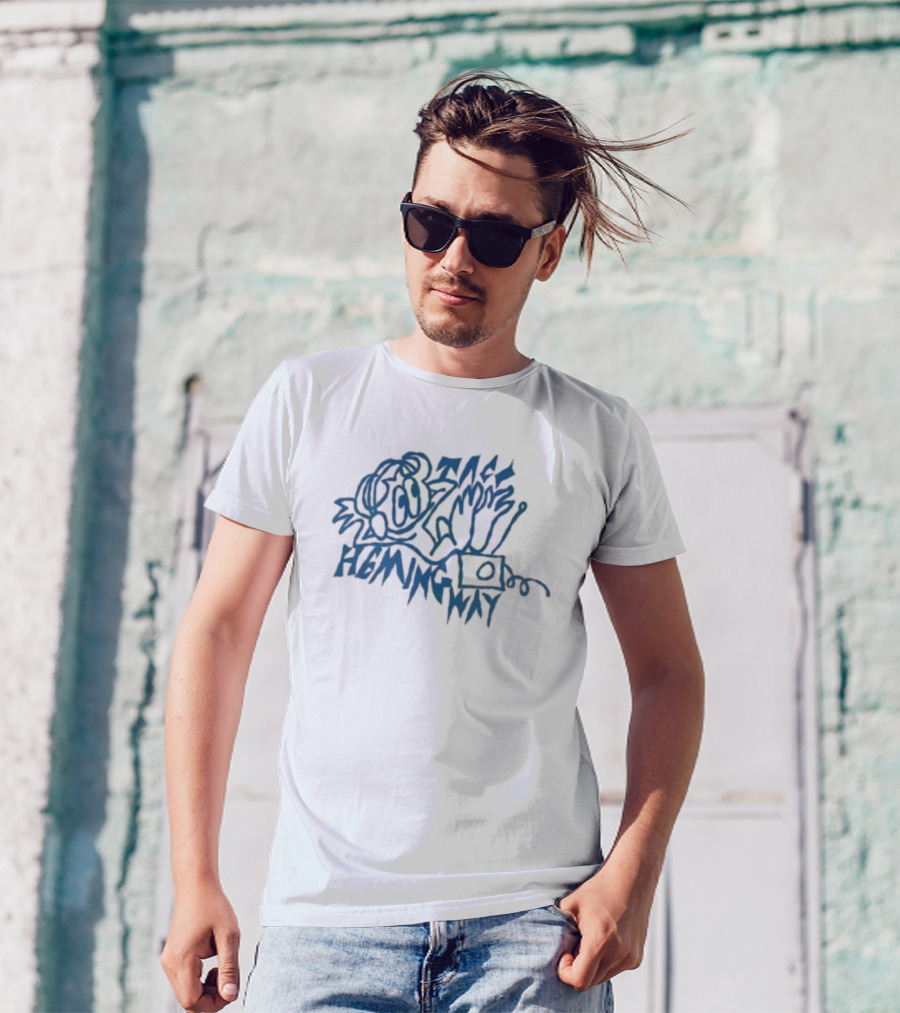 Taco Hemingway Blue Sketch Art With Music And Text Elements T-Shirt