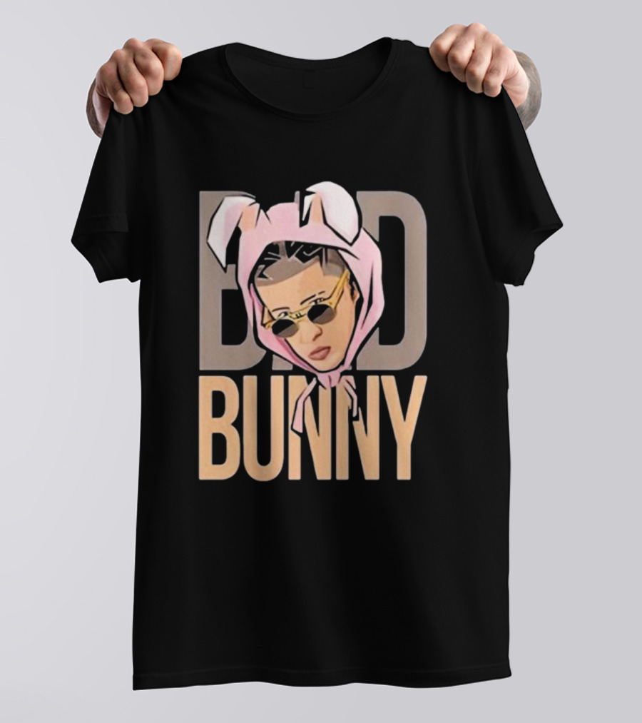 BAD BUNNY Essential Pink Bunny Hoodie Sunglasses T-Shirt