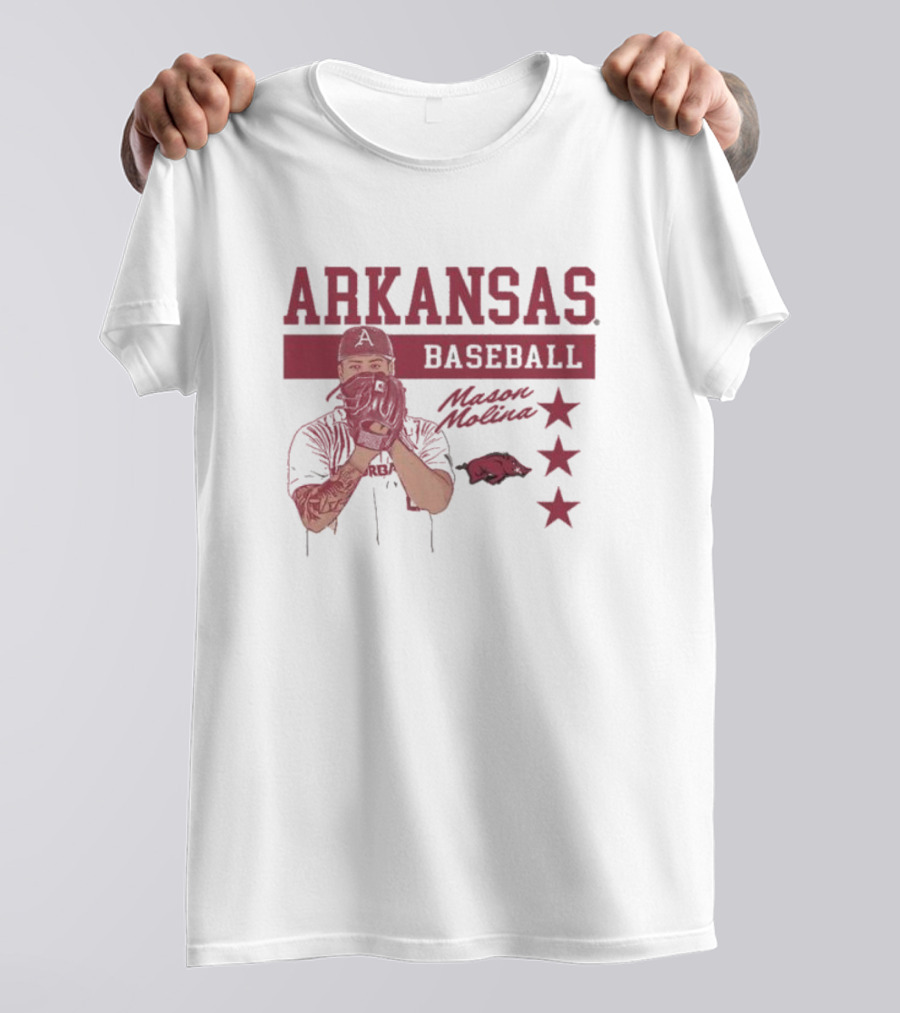 Arkansas Baseball Mason Molina Signature Pig Stars T-Shirt