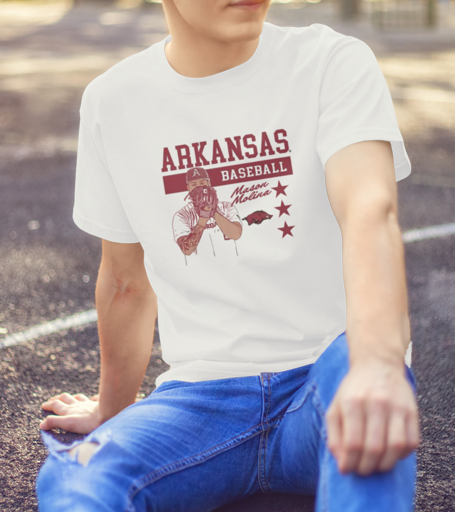 Arkansas Baseball Mason Molina Signature Pig Stars T-Shirt