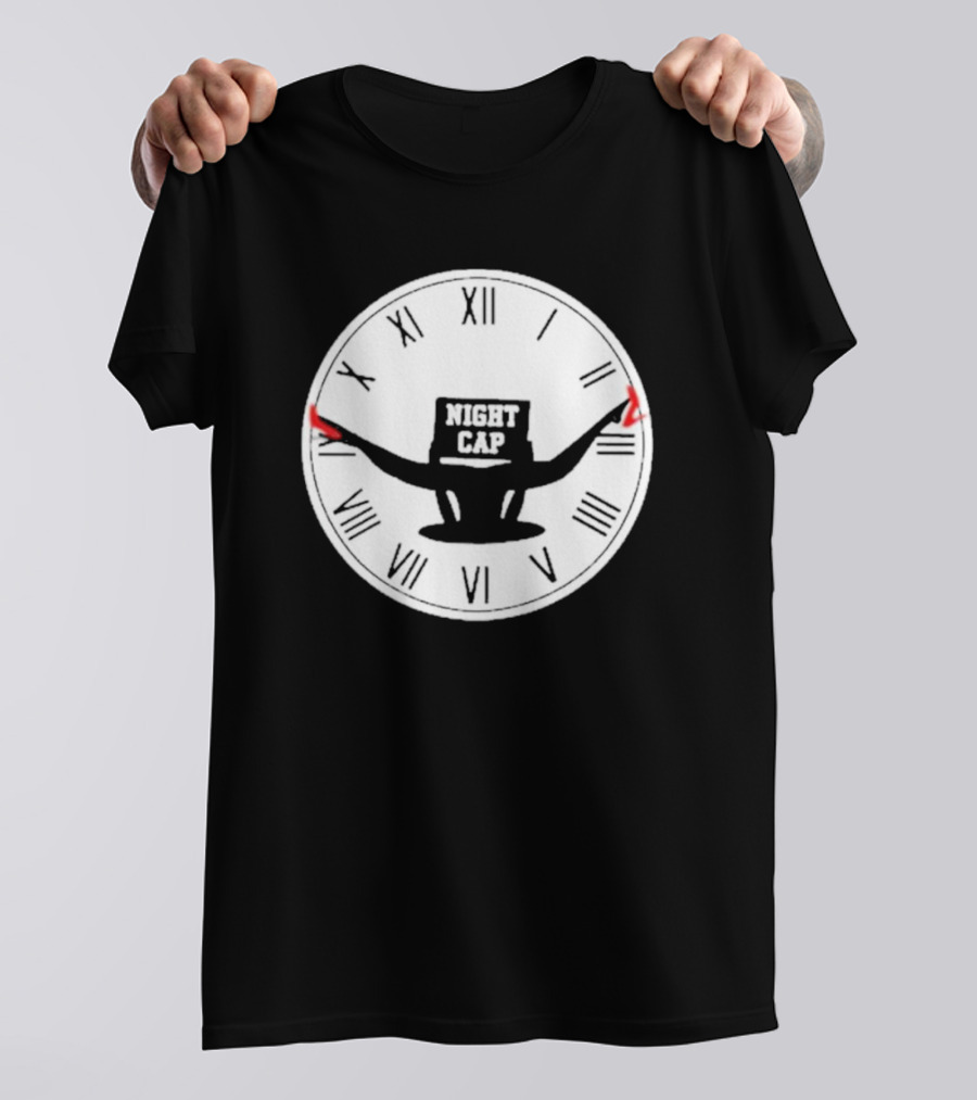 Night Cap Clock Roman Numerals Quarter To Three T-Shirt