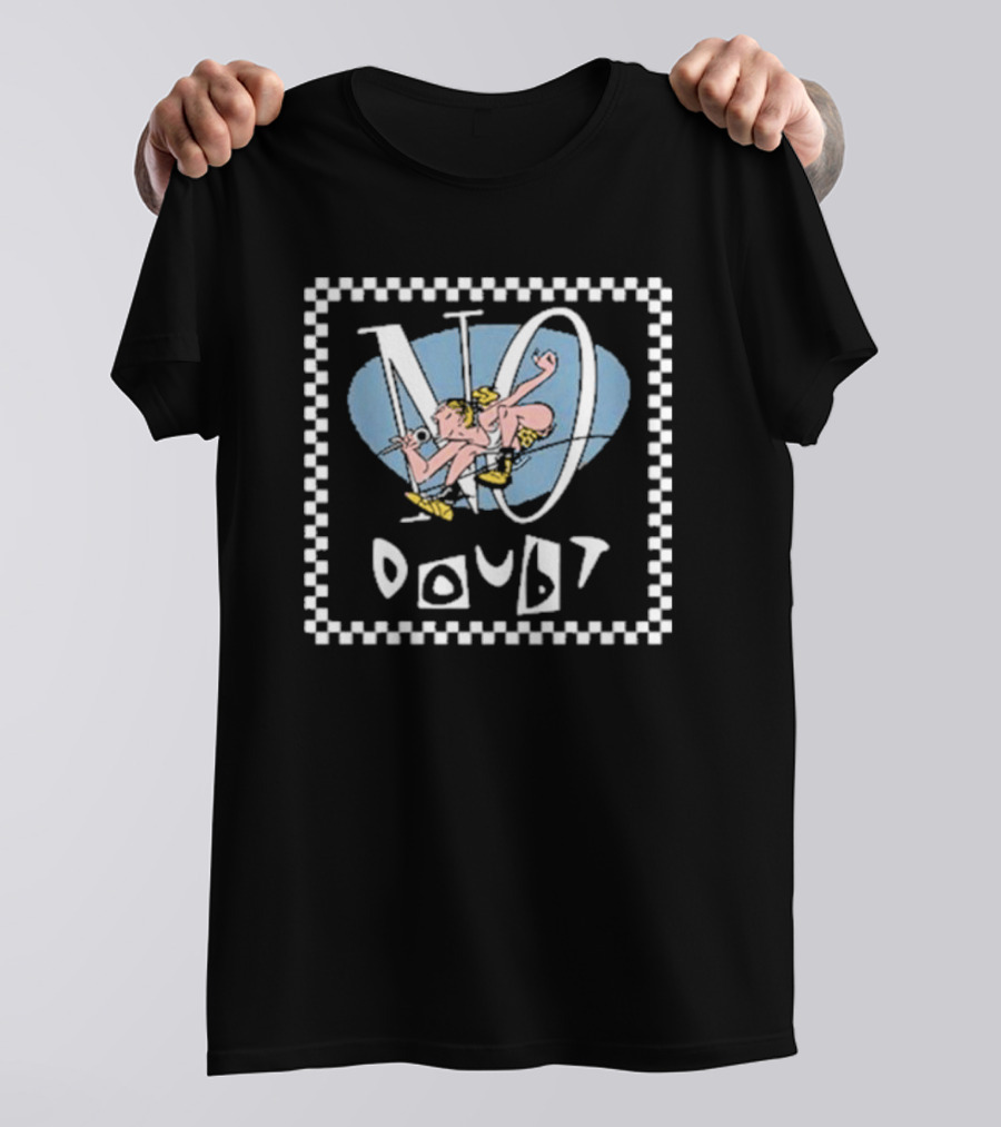 No Doubt Checkerboard Design With Cartoon Character T-Shirt