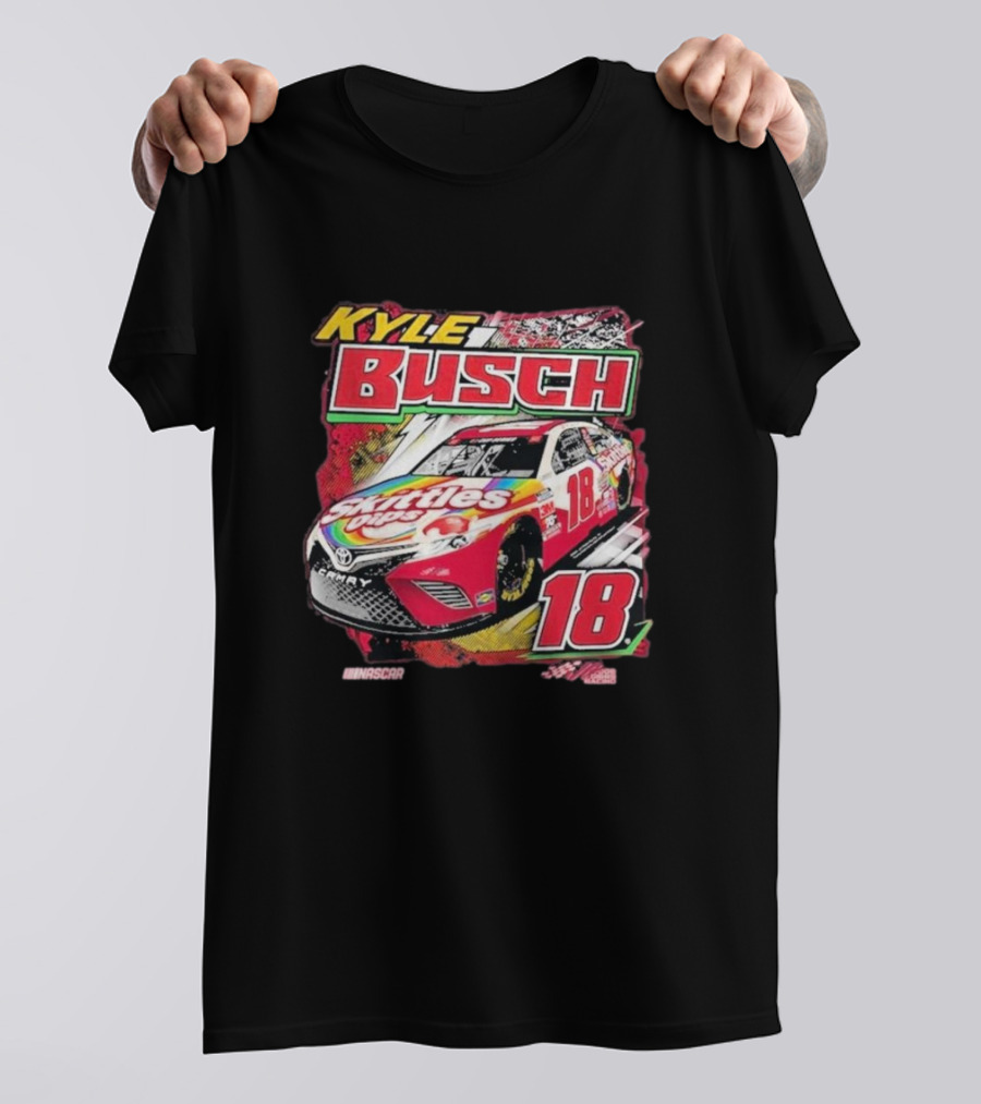 Kyle Busch Joe Gibbs NASCAR Skittles Pops 18 Racing Team Collection Backstretch Driver T-Shirt