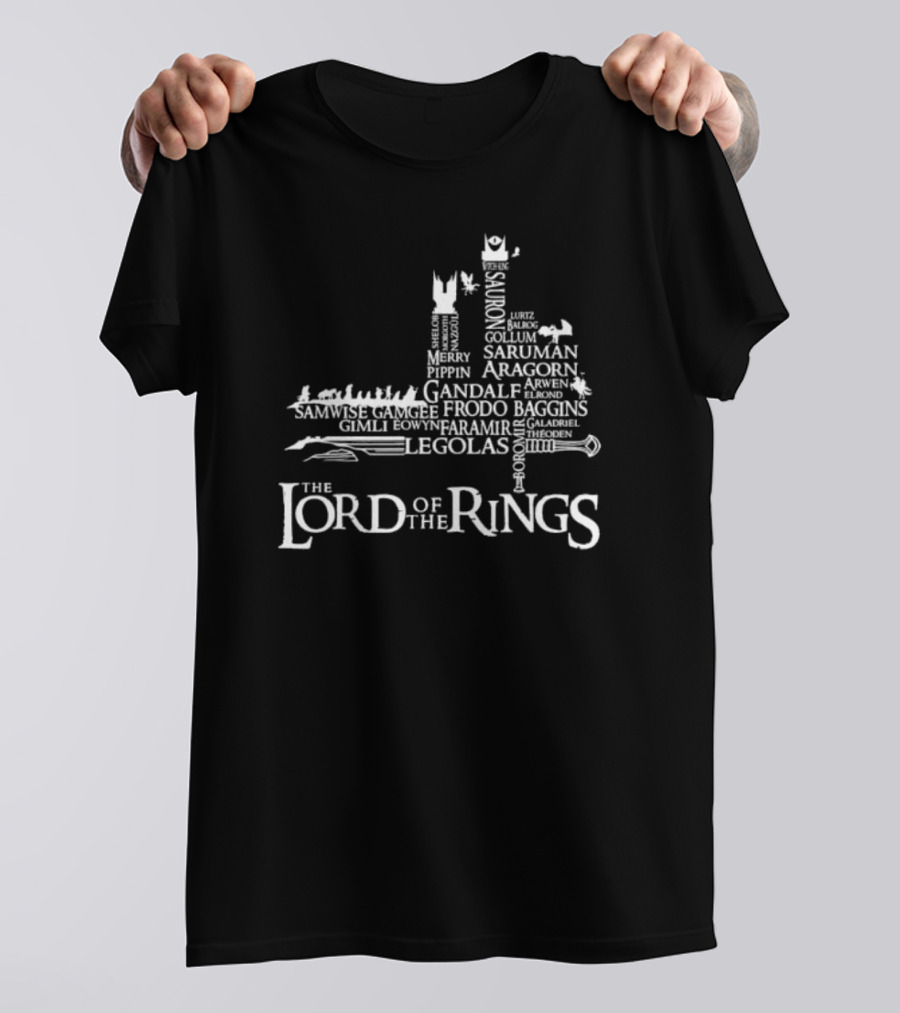 The Lord Of The Rings Characters Legolas Gollum Aragorn Gandalf Frodo Baggins Saruman Sauron Isengard Map T-Shirt