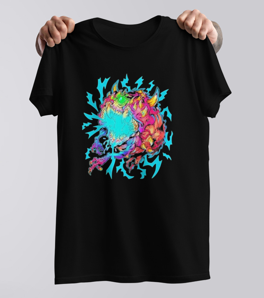 Doom Cacodemon Beast Wreck Neon Monster Explosion T-Shirt