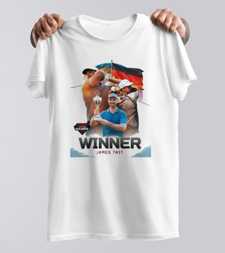 Long Drive Games Winner James Tait With Trophy And German Flag Background T-Shirt