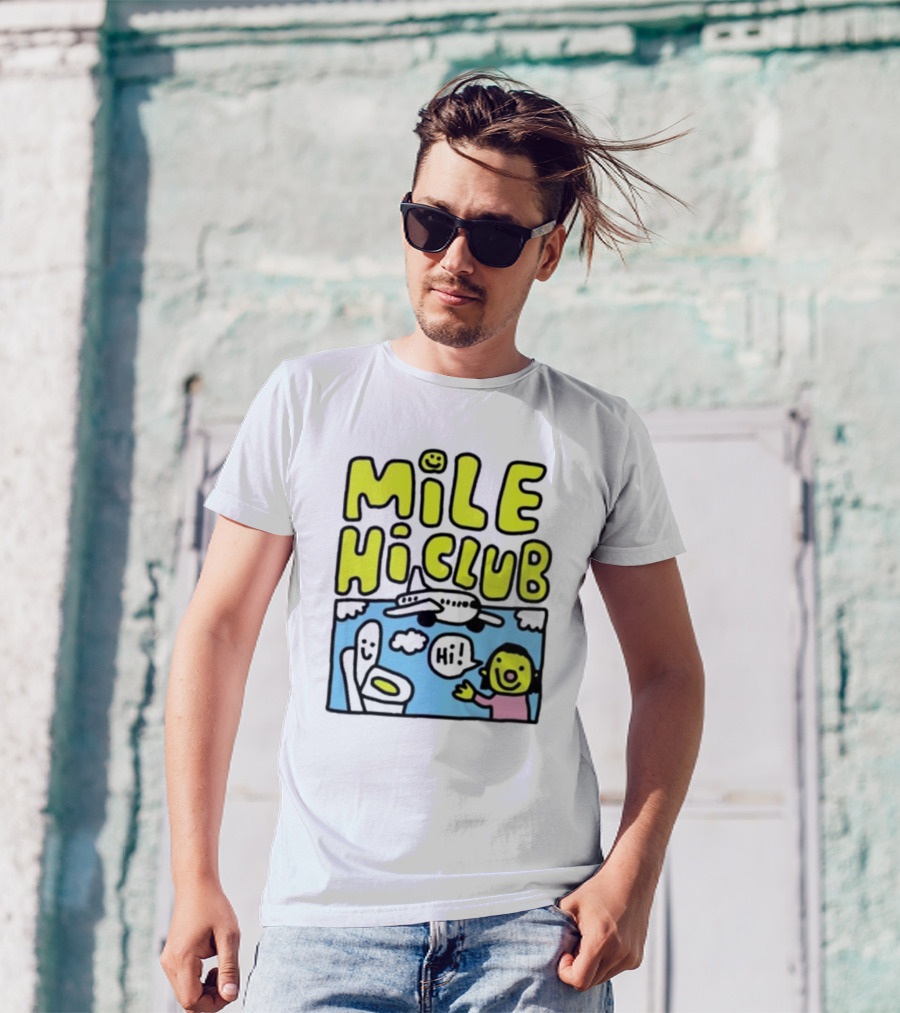 Mile Hi Club Airplane Bathroom Cartoon Hi Smiley Face T-Shirt