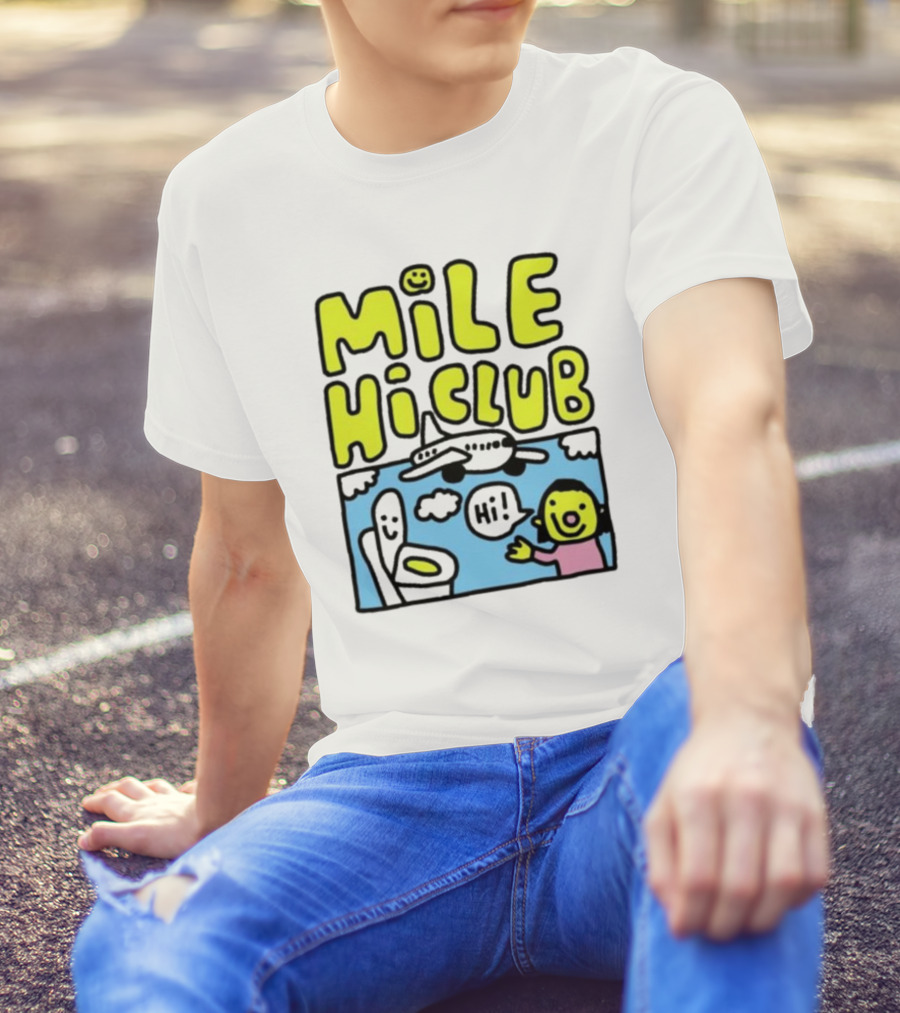 Mile Hi Club Airplane Bathroom Cartoon Hi Smiley Face T-Shirt