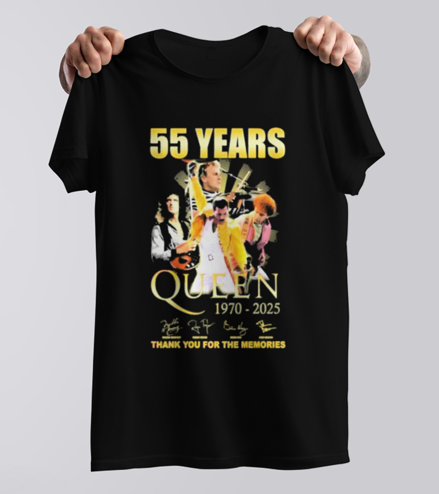 55 Years Queen 1970-2025 Thank You For The Memories Signatures Band Collage T-Shirt