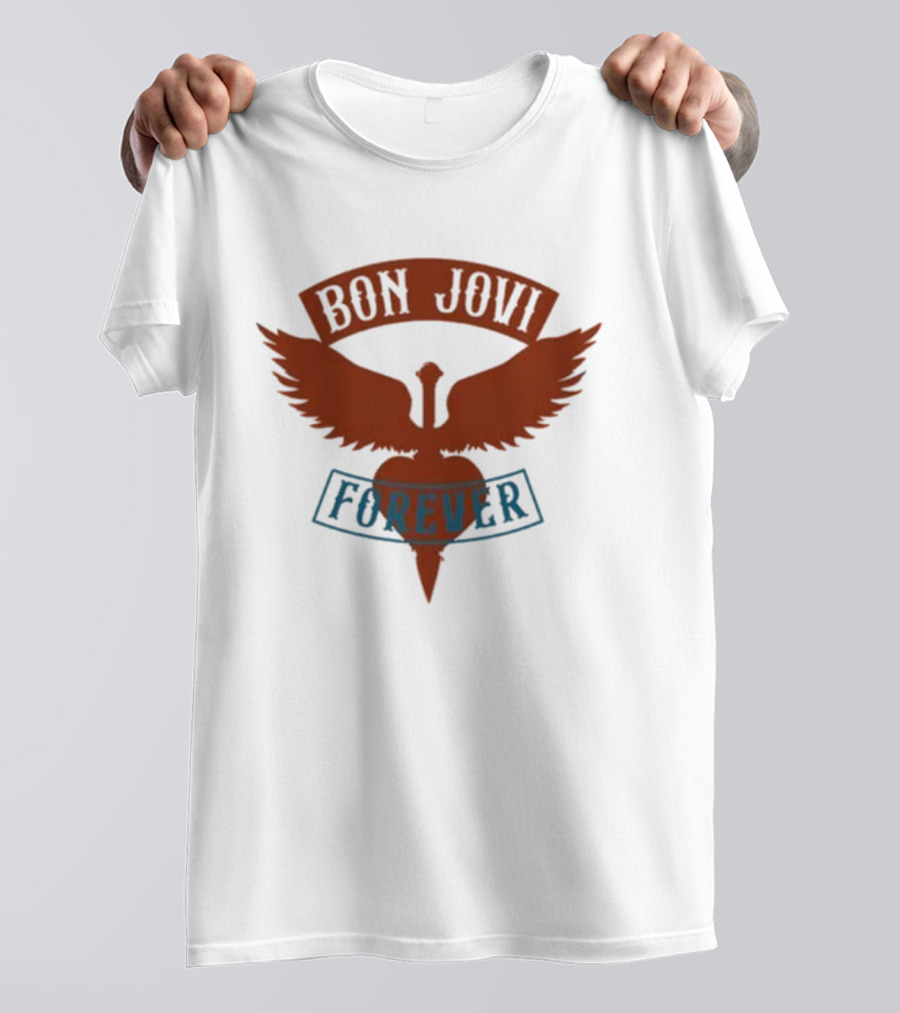 Bon Jovi Forever Winged Heart Patch Steel T-Shirt