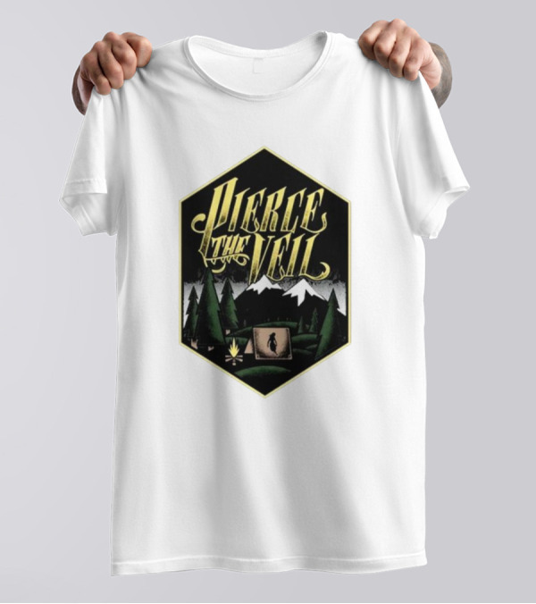 Pierce The Veil Mountain Tent Campfire Forest Scene T-Shirt