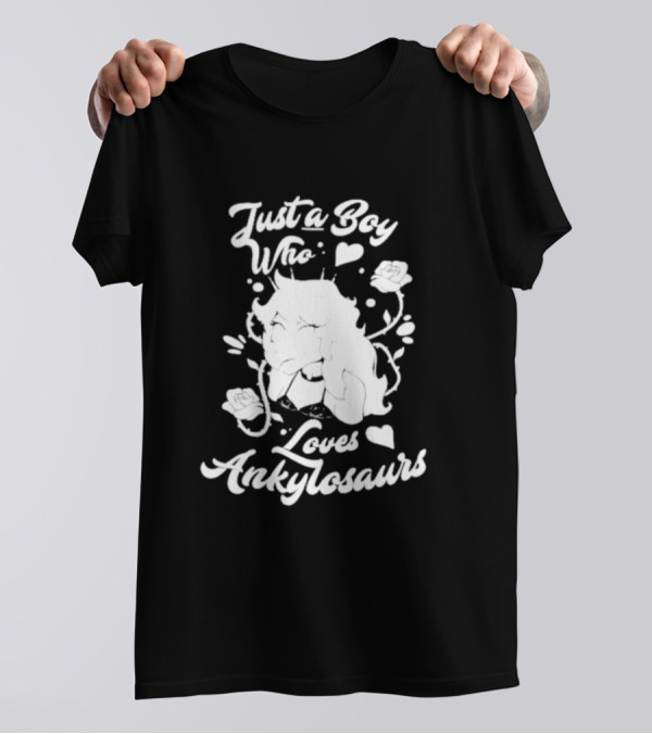 Just A Boy Who Loves Ankylosaurs With Cartoon Character And Flowers T-Shirt