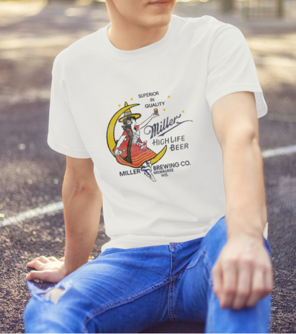 Superior Quality Miller High Life Beer Moon Lady Milwaukee Brewing Co T-Shirt