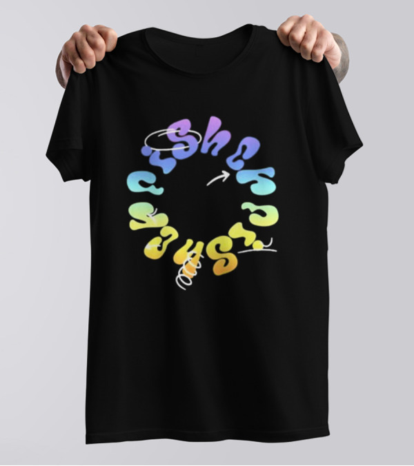 Fisher Black Rainbow Trippy Spiral Typography T-Shirt