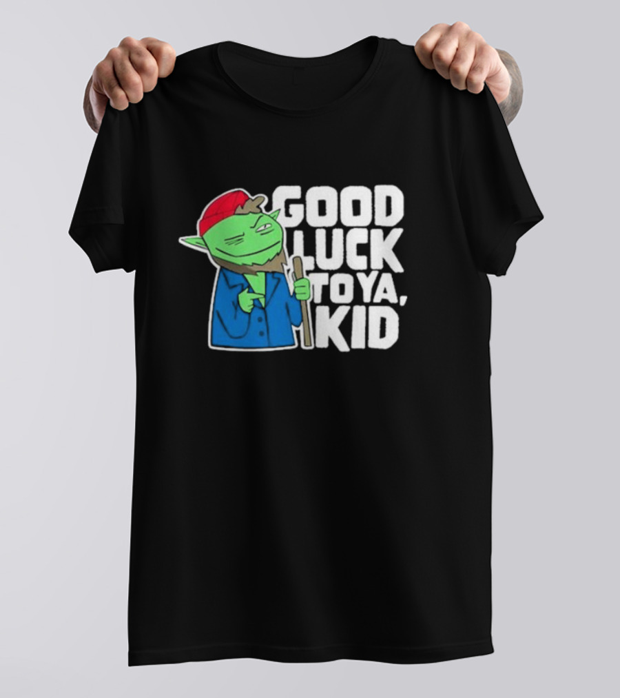 Good Luck To Ya Kid Green Character With Red Hat And Stick T-Shirt