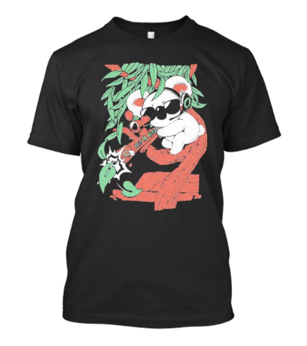 Flyquest Leaf Me Alone Koala Sniper On Tree Branch With Sunglasses And Headphones T-Shirt