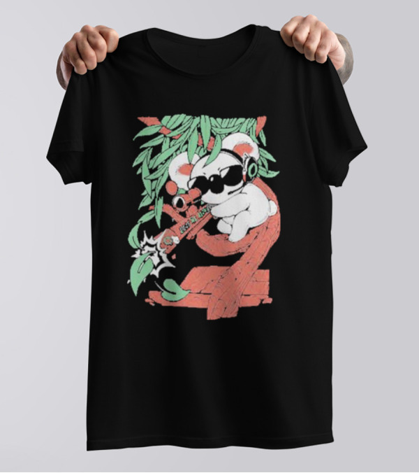 Flyquest Leaf Me Alone Koala Sniper On Tree Branch With Sunglasses And Headphones T-Shirt