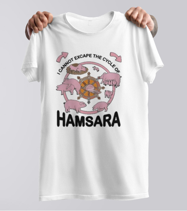 Cycle Of Samsara With Pink Pigs And Spinning Wheel T-Shirt