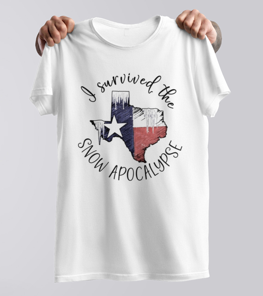 I Survived The Snow Apocalypse Texas Map Flag Star T-Shirt