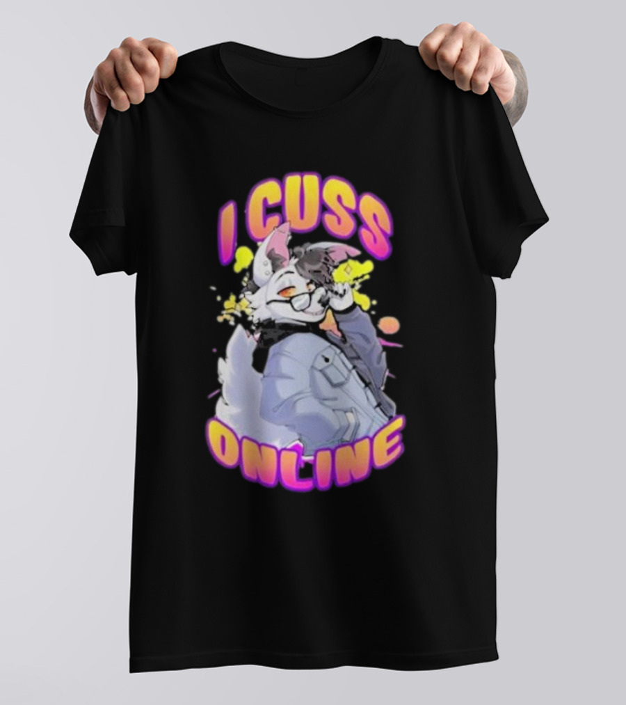 I Cuss Online By Hell Grip Wolf Cartoon Character With Jacket And Sunglasses T-Shirt
