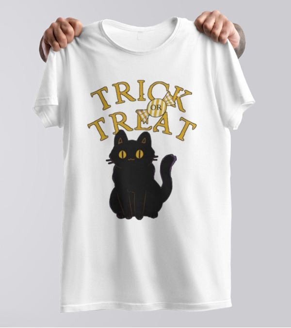 Trick Or Treat Candy Black Cat Halloween T-Shirt