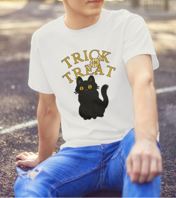 Trick Or Treat Candy Black Cat Halloween T-Shirt