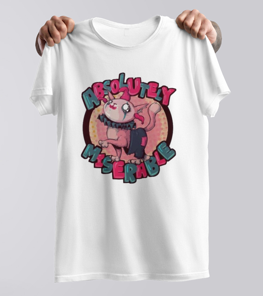 Absolutely Miserable Patchwork Cat With Puffy Text T-Shirt