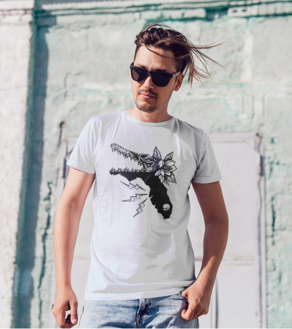 Florida Will Eat You - Alligator Skull Lightning Magnolia Map T-Shirt