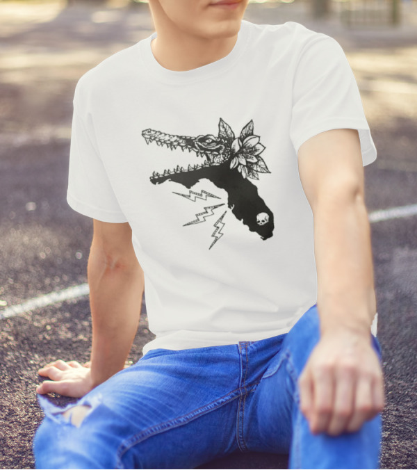 Florida Will Eat You - Alligator Skull Lightning Magnolia Map T-Shirt