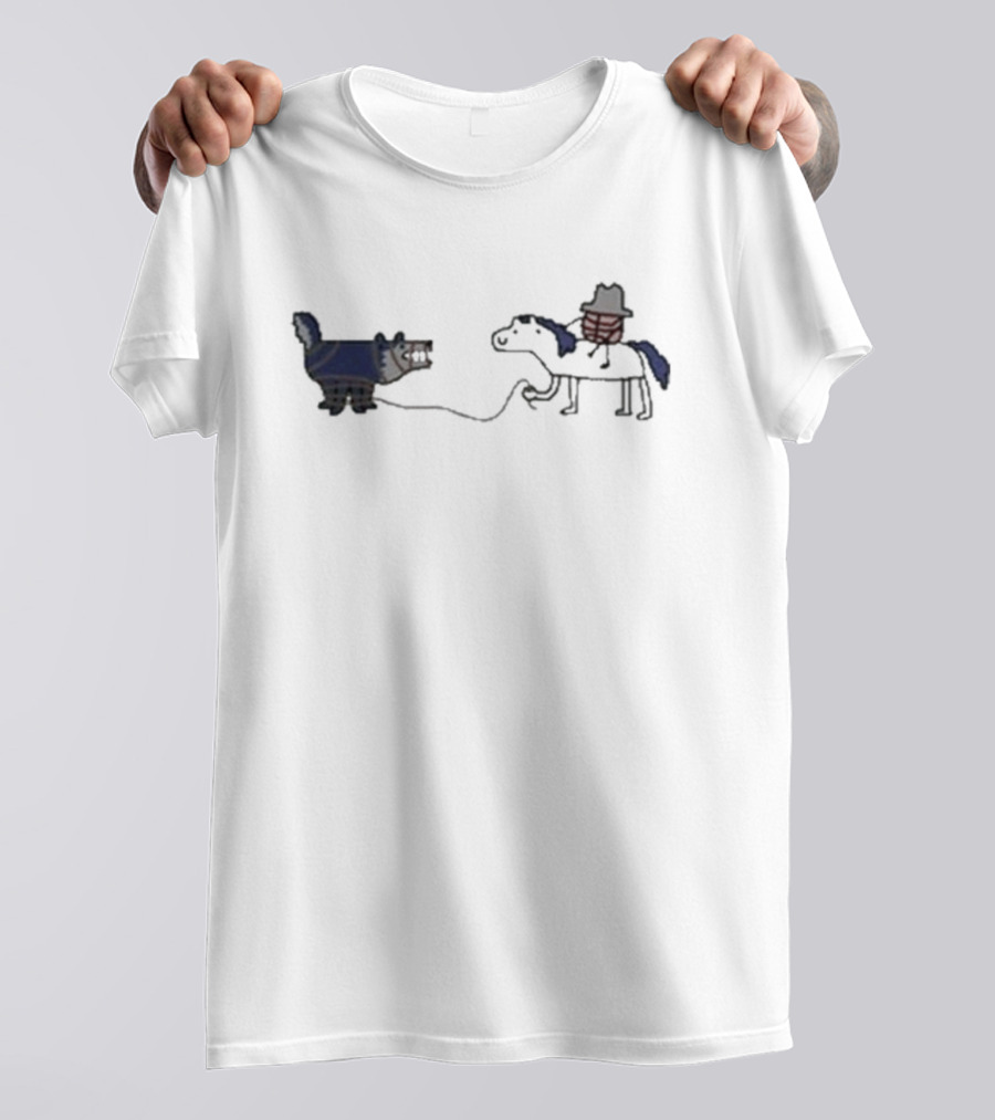 Mavs Tie Up The Wolves Cartoon Cowboy And Horse Roping Wolf T-Shirt